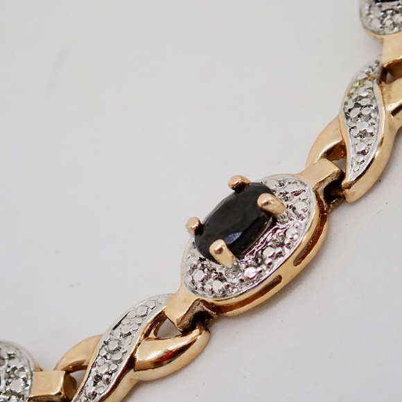Sapphires Sterling Silver .925 Gold Tone Tennis Bracelet XO Link Chain 7.5" Gems - Picture 11 of 12